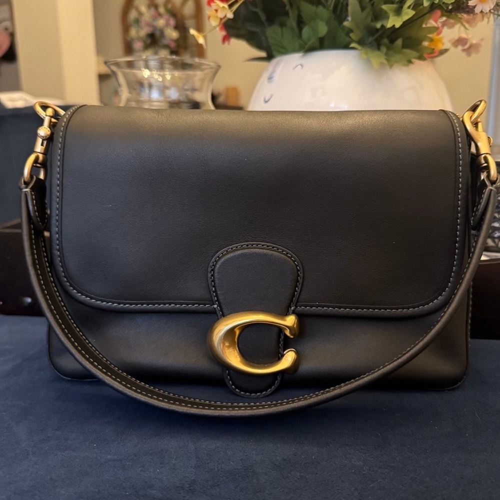 COACH Soft Tabby Leather Shoulder Bag w/ Removable Crossbody Strap - Black